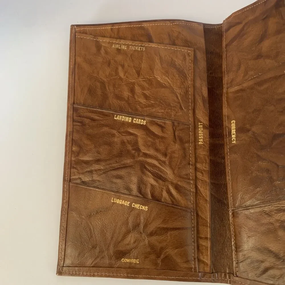 Vintage Wallet Tan/Brown Cowhide Leather Passport/Ticket Holder 1960's Style 7X4